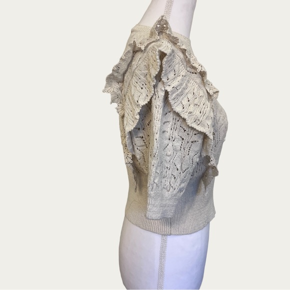 Zara Cream Lace Ruffle Blouse Medium Coquette Preppy - Picture 2 of 16